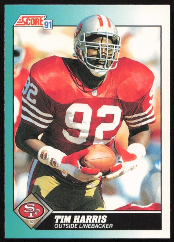 Front view of 1991 Score football card featuring Tim Harris in Packers uniform.