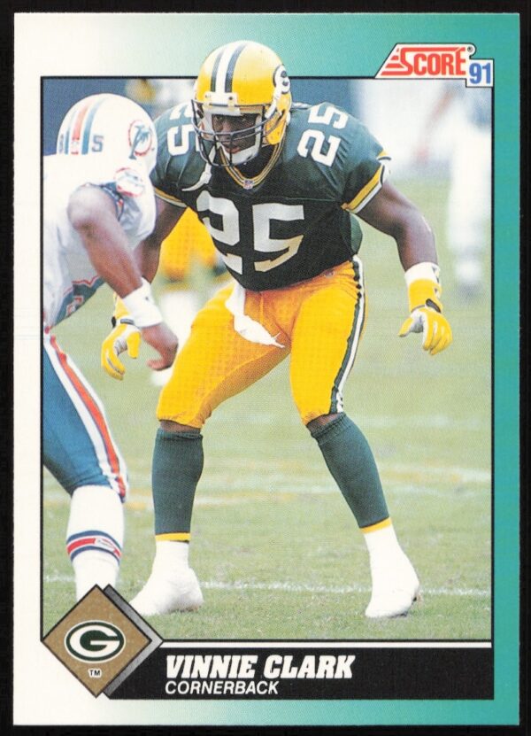 1991 Score Vinnie Clark Football Card Front #80T, highlighting 1991 season achievements.