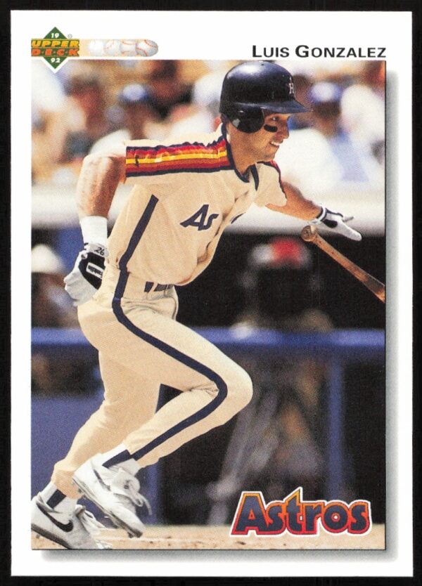 Luis Gonzalez 1992 Upper Deck Card #372 Front, Iconic Baseball Action Pose.
