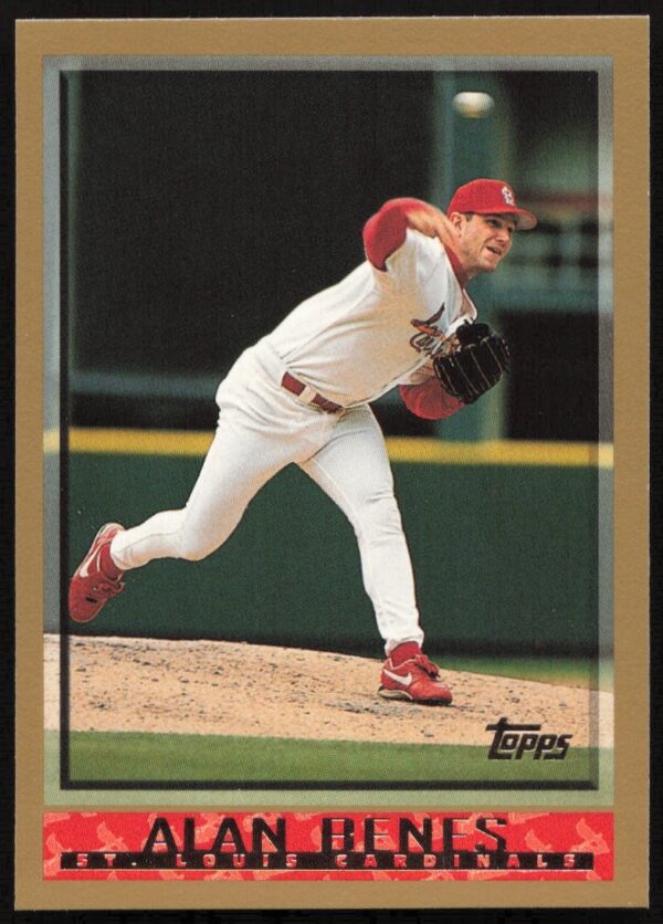 1998 Topps Alan Benes Card #387, St. Louis Cardinals, Pitching Action Shot