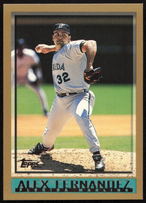 1998 Topps Baseball Card #149, Alex Fernandez Pitching Stance Front View