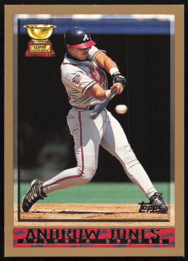 Andruw Jones 1998 Topps baseball card showcasing his Braves uniform and athletic stance.