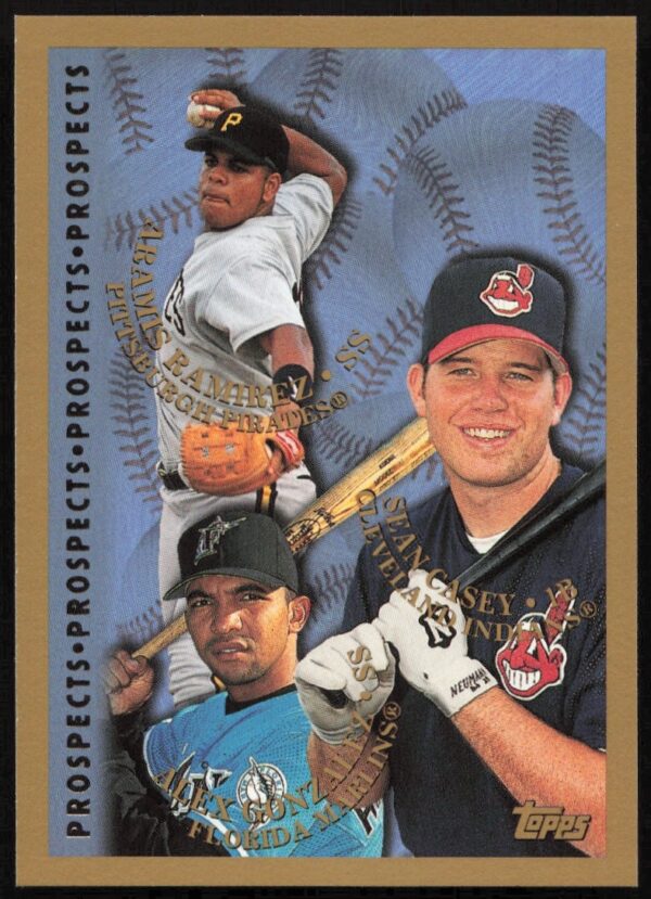 1998 Topps #488 card featuring prospects Aramis Ramirez, Alex Gonzalez, and Sean Casey.