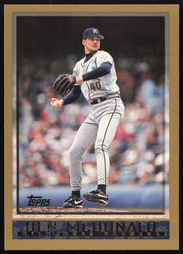 Ben McDonald 1998 Topps #55 baseball card, Baltimore Orioles pitcher in action.