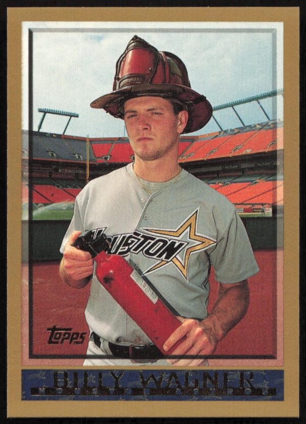 Front of 1998 Topps Billy Wagner baseball card, featuring dynamic pitching action.