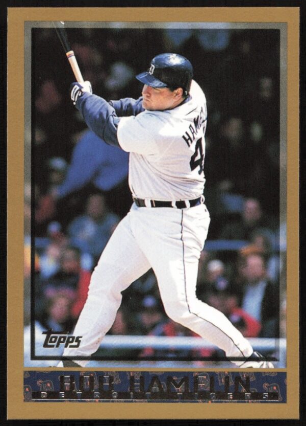 Bob Hamelin 1998 Topps Baseball Card #195, featuring him in team uniform, collectible item.