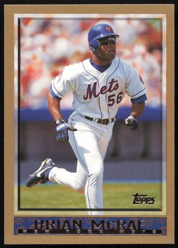 Brian McRae 1998 Topps card #386, front view with stats and team logos.