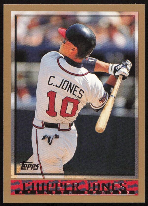 1998 Topps Chipper Jones Baseball Card #305, showcasing Atlanta Braves star at bat in classic design.