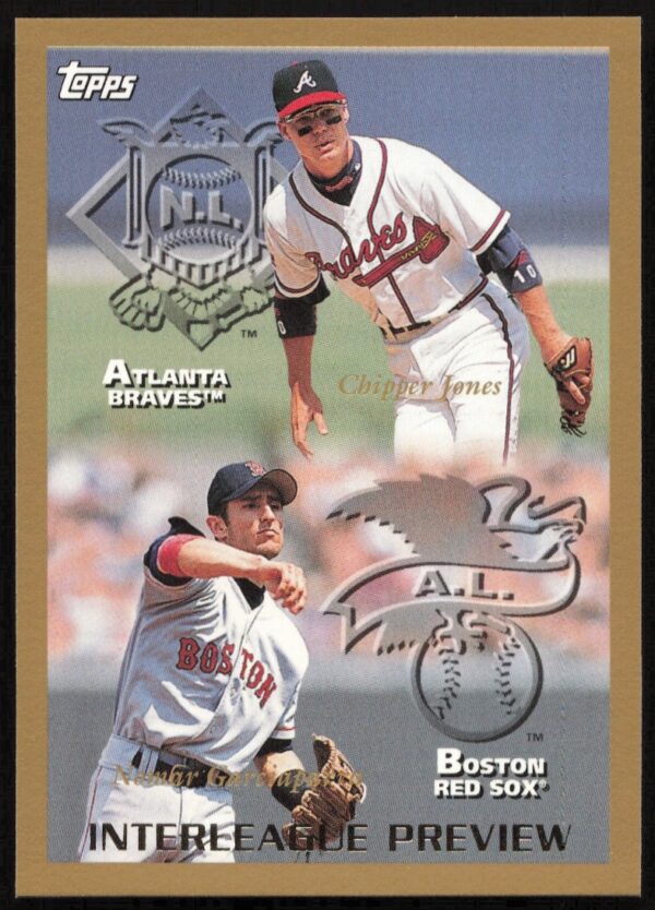 1998 Topps card featuring Chipper Jones and Nomar Garciaparra in action (Interleague Preview).