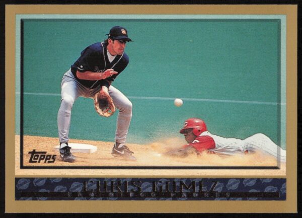 1998 Topps baseball card featuring Chris Gomez in a focused action shot, card number 117.