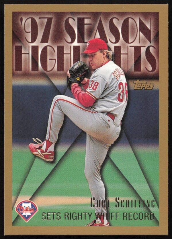 Curt Schilling 1998 Topps Highlights Card (#476) showcasing standout season moments.