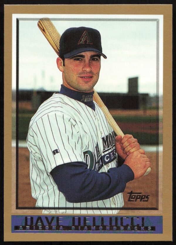 David Dellucci 1998 Topps Baseball Card #409, Arizona Diamondbacks outfielder in action.