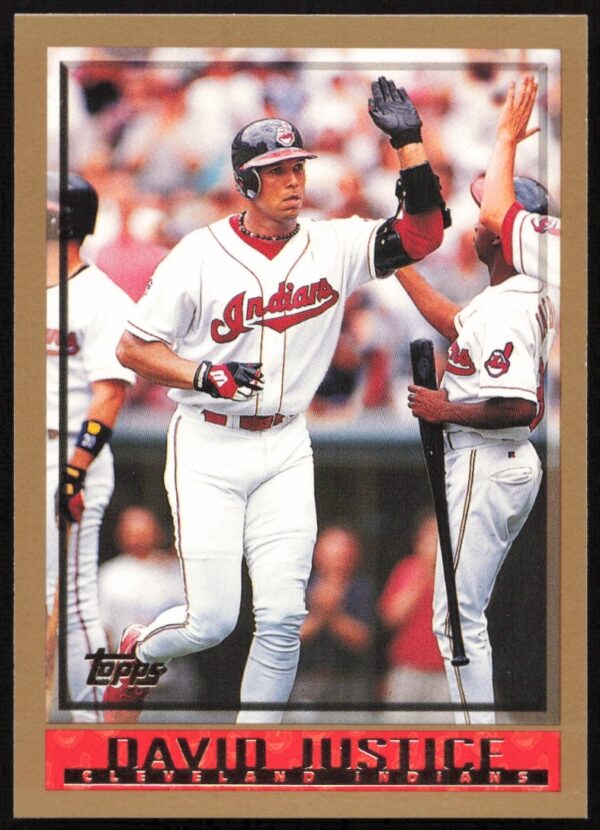 David Justice 1998 Topps Card #336, Atlanta Braves, Front View.