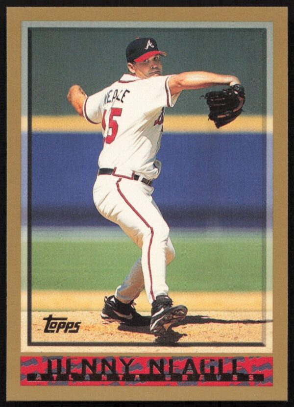 Denny Neagle 1998 Topps card #4, Atlanta Braves pitcher, mid-pitch action.