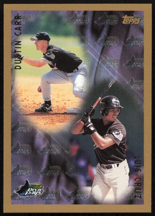 1998 Topps Card #500 with Dustin Carr and Luis Cruz in action poses.