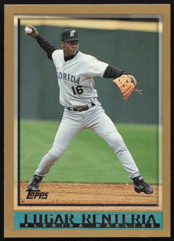 Edgar Renteria 1998 Topps Card #93 Front - Dynamic Baseball Pose
