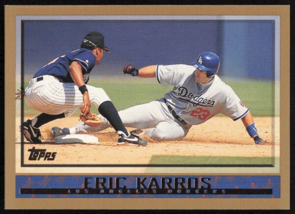 1998 Topps Baseball Card #454 showing Eric Karros in Los Angeles Dodgers uniform.