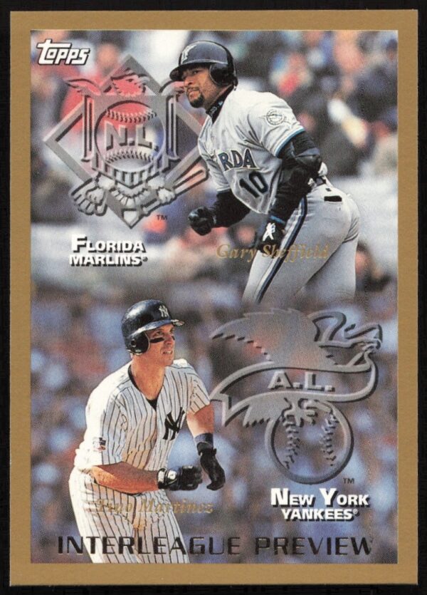 1998 Topps baseball card of Gary Sheffield and Tino Martinez in team uniforms.