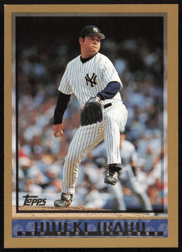 1998 Topps baseball card featuring Hideki Irabu pitching for the Yankees.