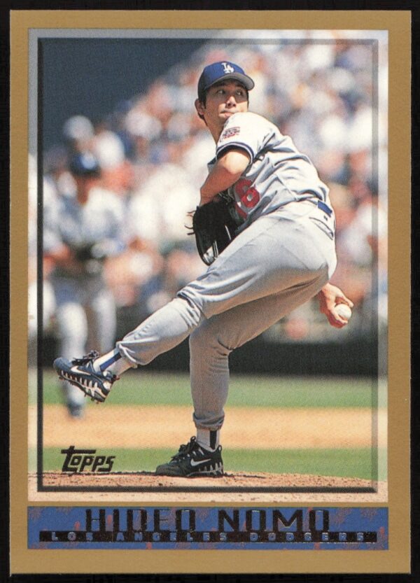Topps 1998 Hideo Nomo baseball card #167, featuring iconic pitching stance.