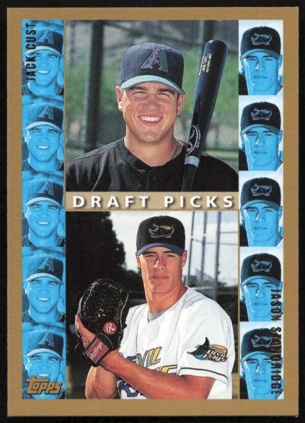 1998 Topps Draft Picks card featuring Jack Cust and Jason Standridge, rookie baseball players.