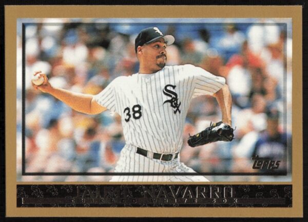 1998 Topps baseball card of pitcher Jaime Navarro, Chicago White Sox, card #141.