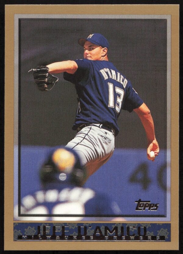 1998 Topps Jeff DAmico Baseball Card #385, Milwaukee Brewers, collectible pitcher card.