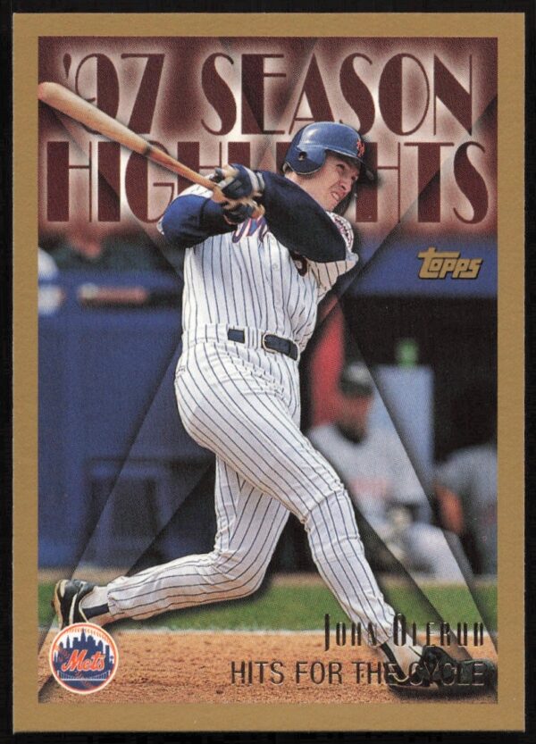 John Olerud 1998 Topps Highlights Card #477, showcasing Mets batting action.