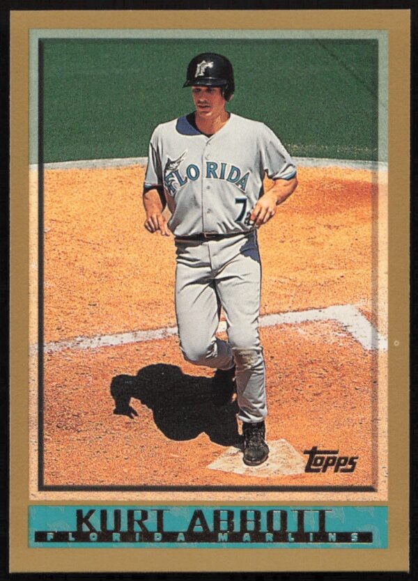 1998 Topps Kurt Abbott #98 Baseball Card Front – Dynamic Action Pose in Team Uniform