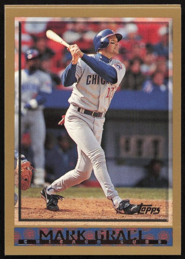 1998 Topps #168 Mark Grace Baseball Card Front, Chicago Cubs Uniform, Action Shot