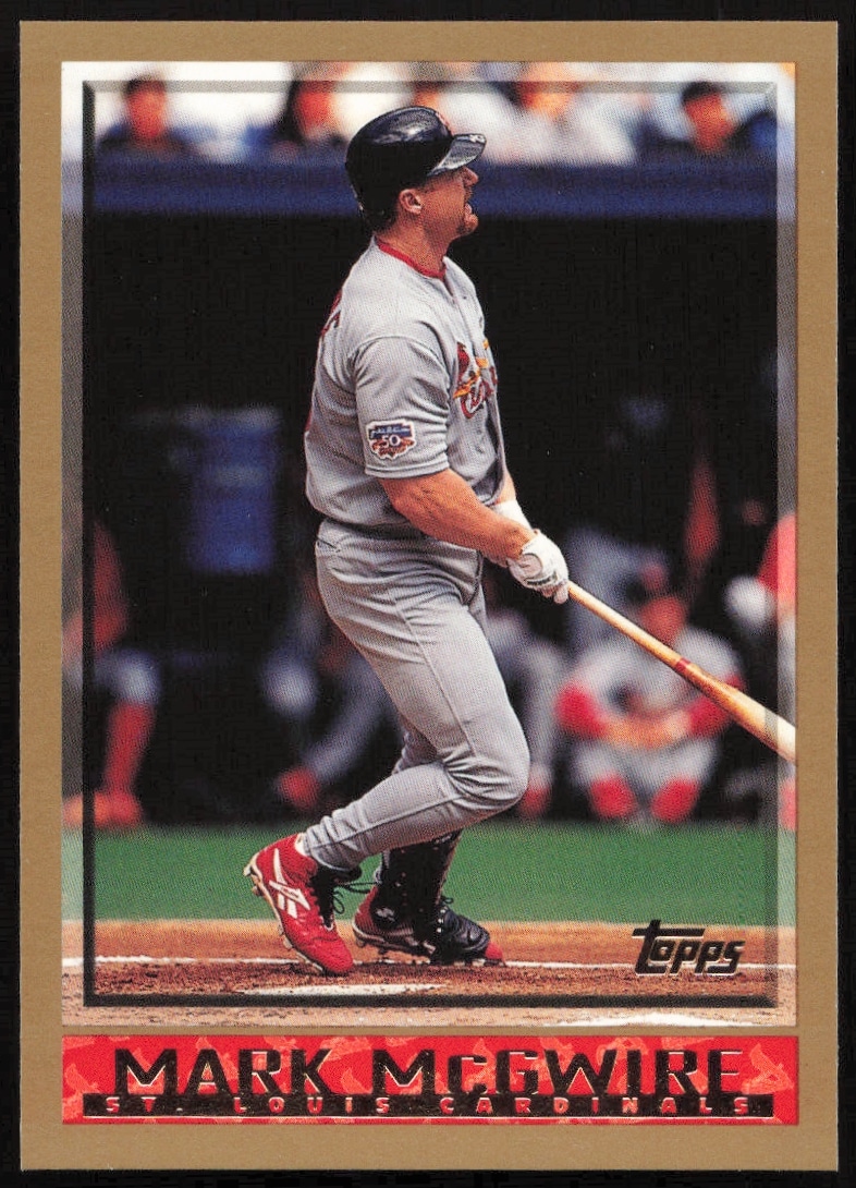 Mark McGwire 1998 Topps Card #325: Iconic Mid-Swing Stance in Cardinals Uniform.