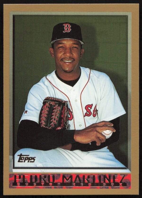 Front view of Pedro Martinez 1998 Topps baseball card #338 in Expos uniform.