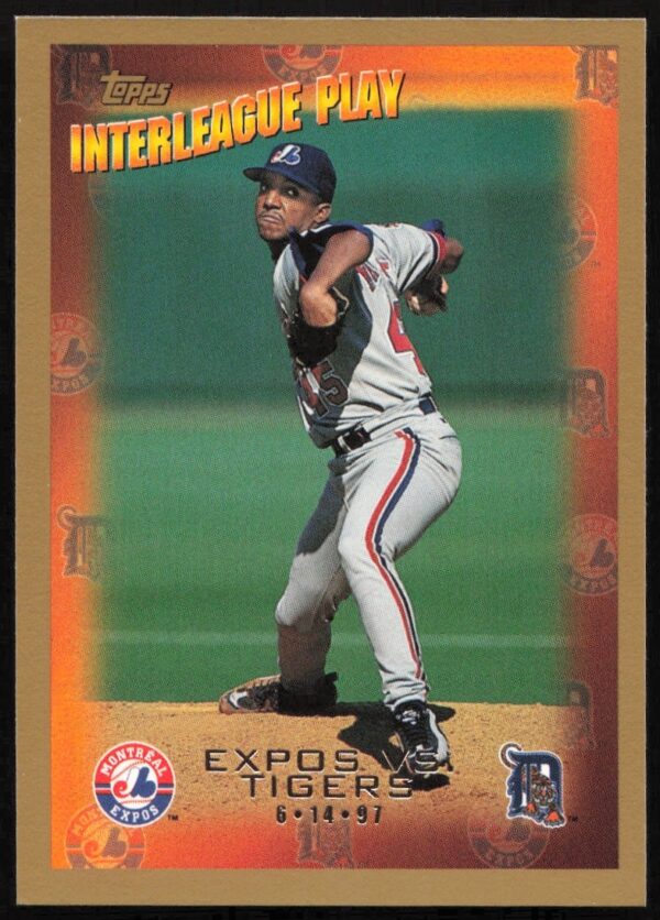 Pedro Martinez pitching 1998 Topps Interleague Play card, Boston Red Sox uniform, #271.