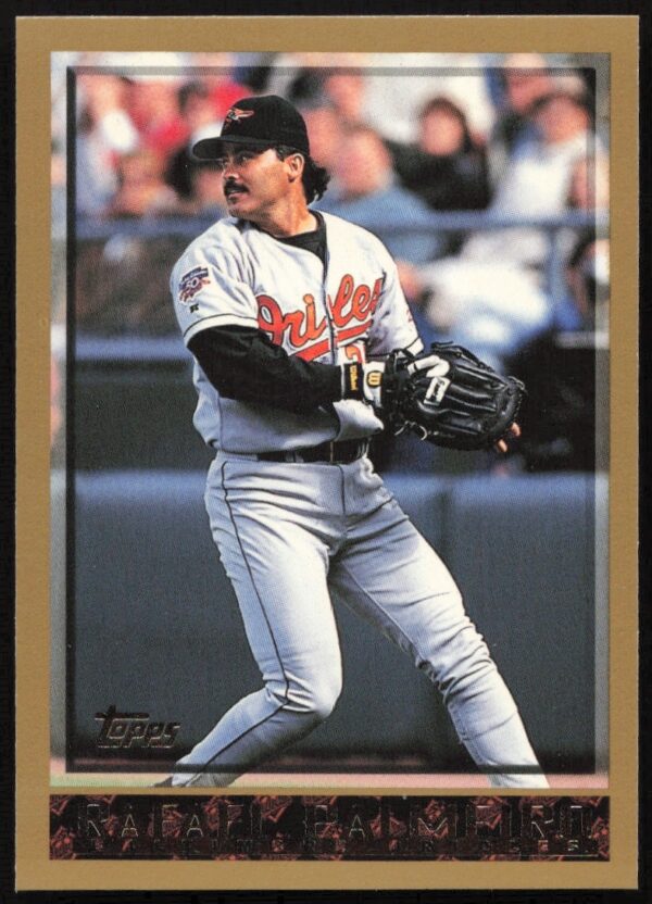 Rafael Palmeiro 1998 Topps baseball card #50, Texas Rangers, holding bat, classic design.