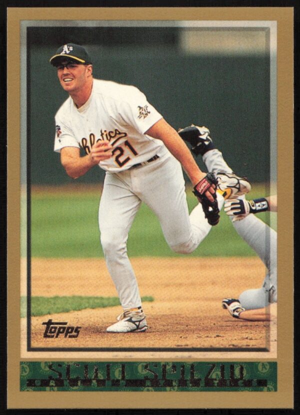 Scott Spiezio 1998 Topps baseball card #144 in action pose.