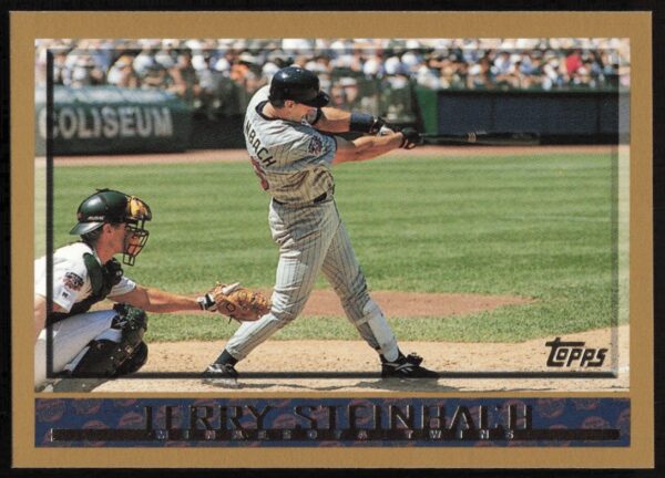 Terry Steinbach 1998 Topps Baseball Card #230 featuring iconic catcher imagery.