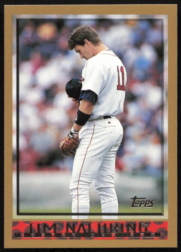 1998 Topps Tim Naehring Baseball Card #205, showcasing his batting stance with the Boston Red Sox.