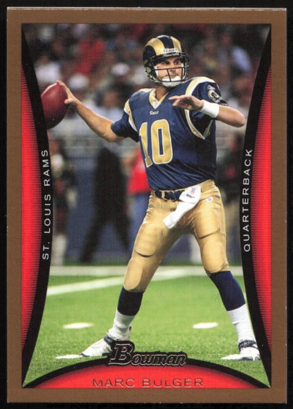 Marc Bulger 2008 Bowman Card #20, St. Louis Rams QB, action pose.