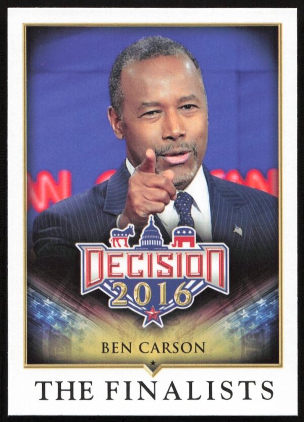 2016 Ben Carson trading card, The Finalists series, showcasing his 2016 presidential race profile.