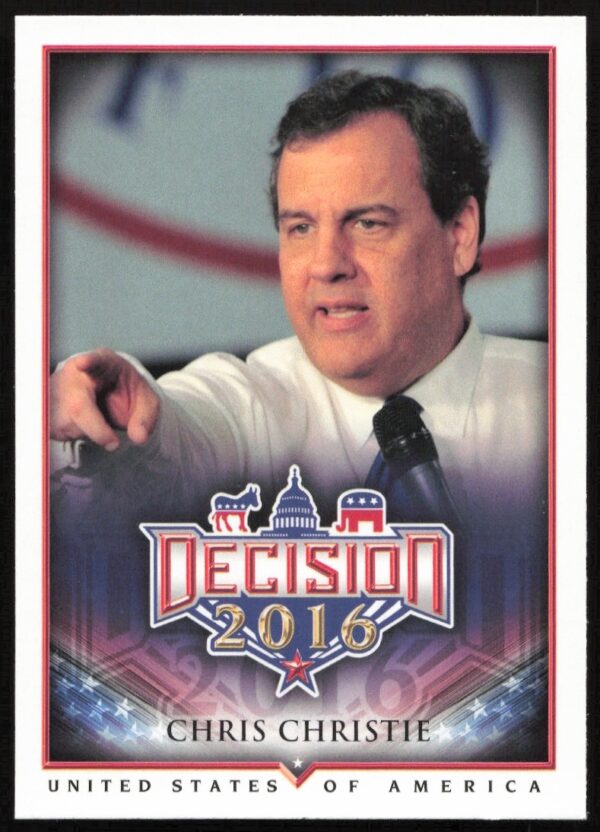 Chris Christie 2016 Leaf Decision trading card #5 front view.