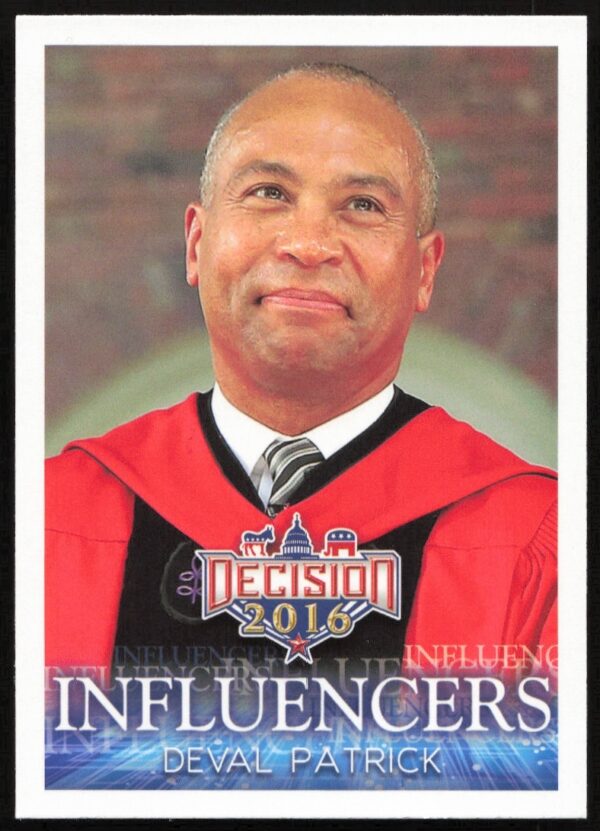 Deval Patrick 2016 Influencers Trading Card #29, Leaf Decision Series, Front View.