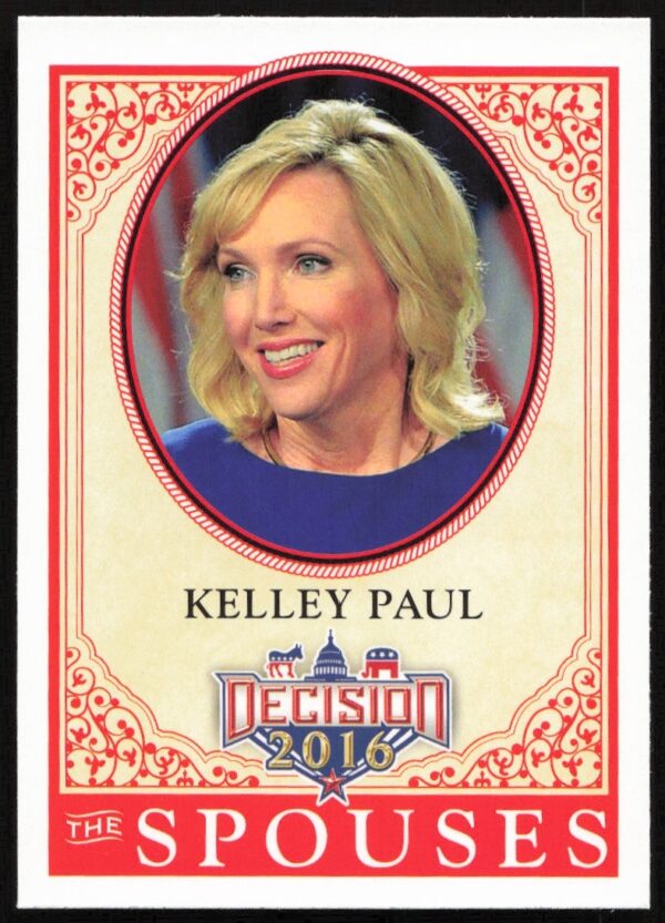 Front of 2016 Leaf Decision trading card, Kelley Paul, The Spouses series, card #60.
