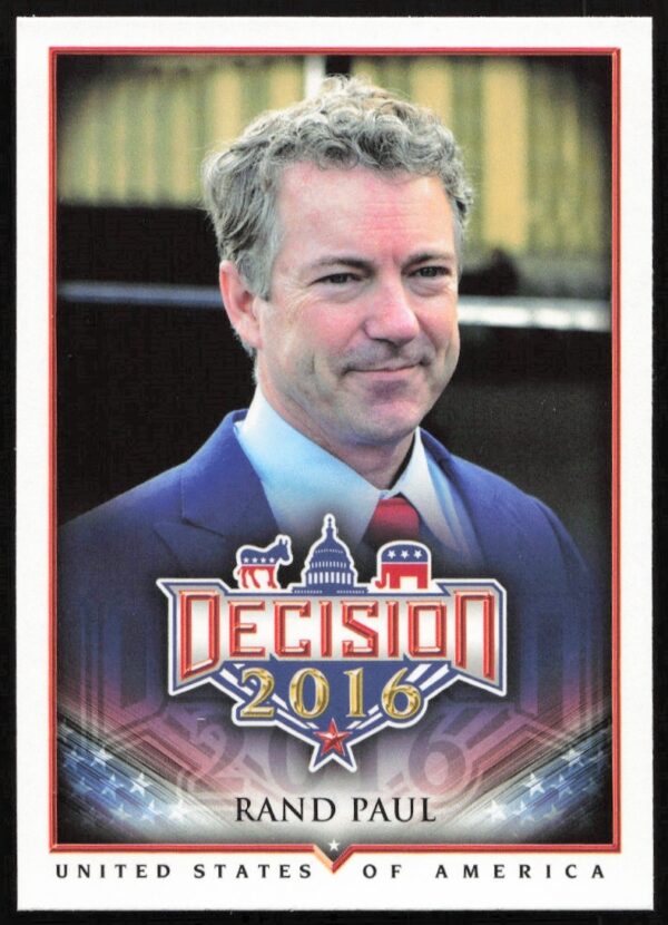 Front view of Rand Paul 2016 trading card, Leaf Decision #20, for collectors.