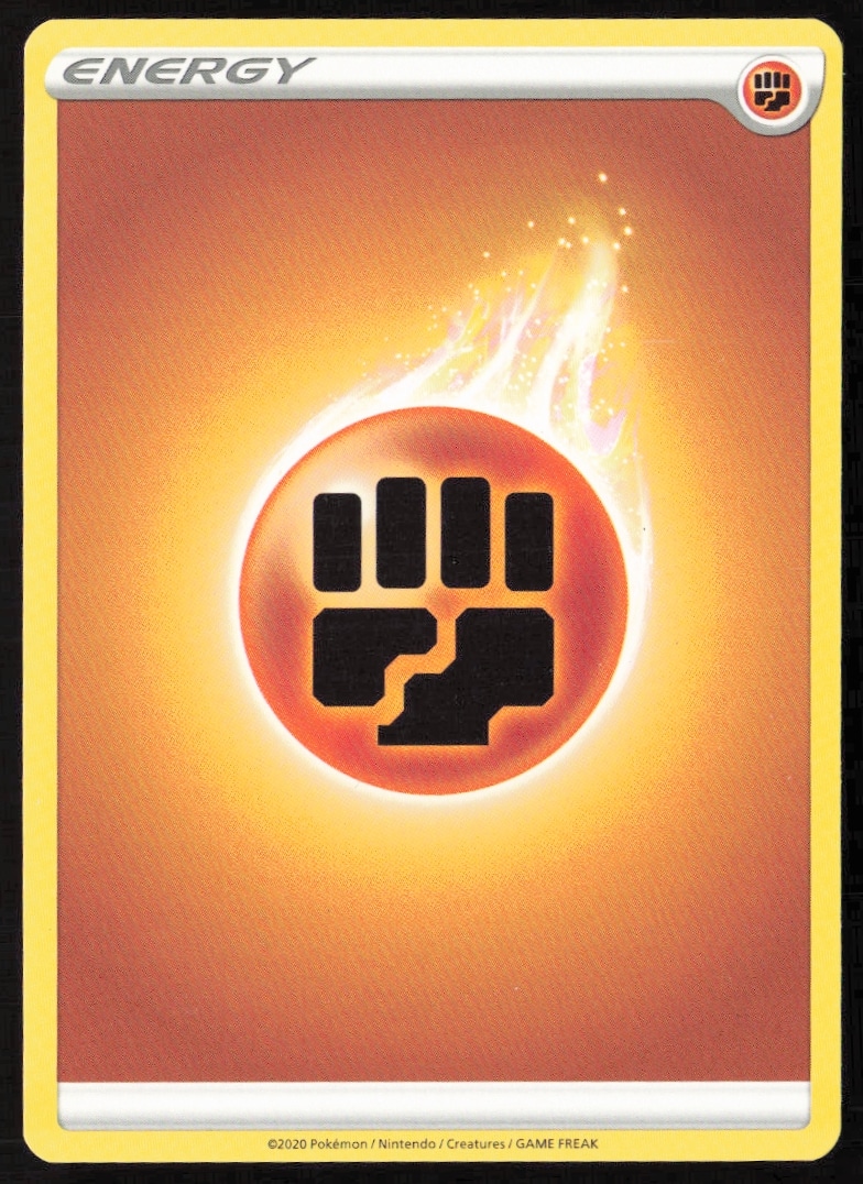Pokémon Sword & Shield Fighting Energy card front with fist symbol, 2020 edition.