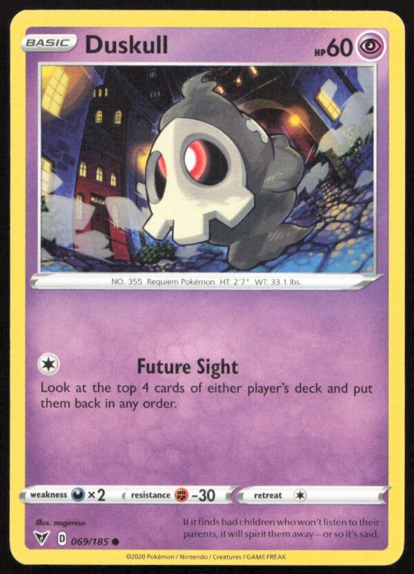 Duskull Pokémon card #069/185 from Vivid Voltage, showcasing its ghostly appearance.