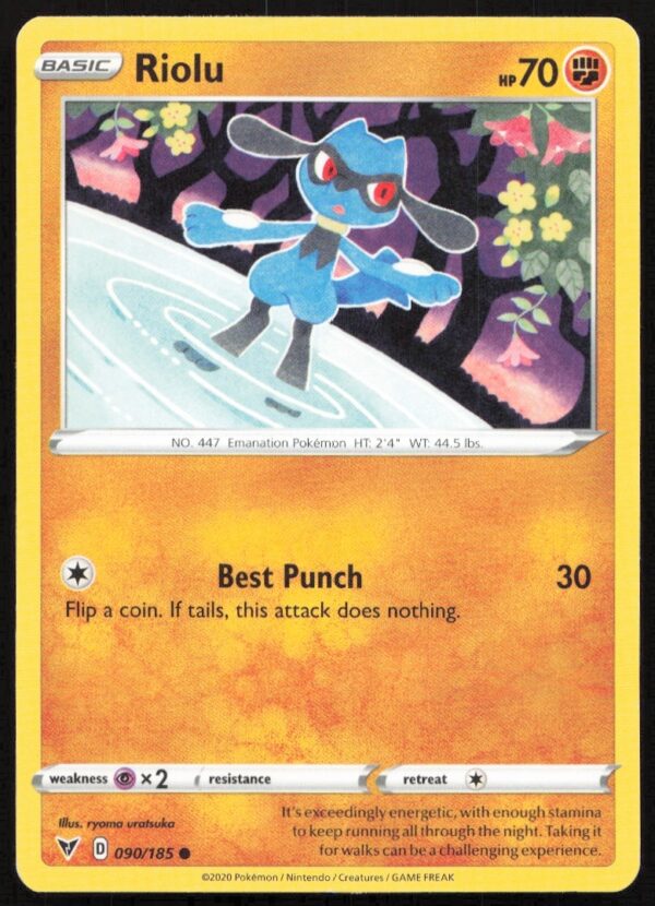Vivid Voltage Pokémon card Riolu #090/185 from 2020 Sword & Shield series.