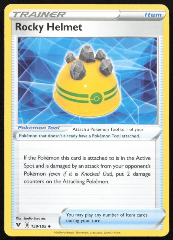 2020 Pokémon Vivid Voltage Rocky Helmet Card #159/185, Sword & Shield Series (Front View).
