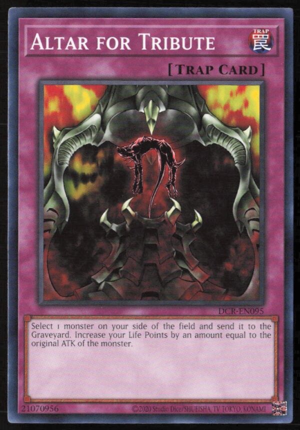 Yu-Gi-Oh! Dark Crisis 25th Anniversary Altar For Tribute Card #DCR-EN095 Front View.