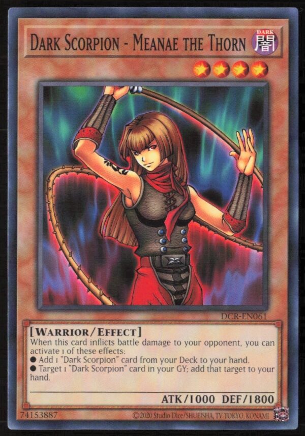 25th Anniversary Yu-Gi-Oh! Dark Scorpion-Meanae The Thorn card, DCR-EN061, front view.