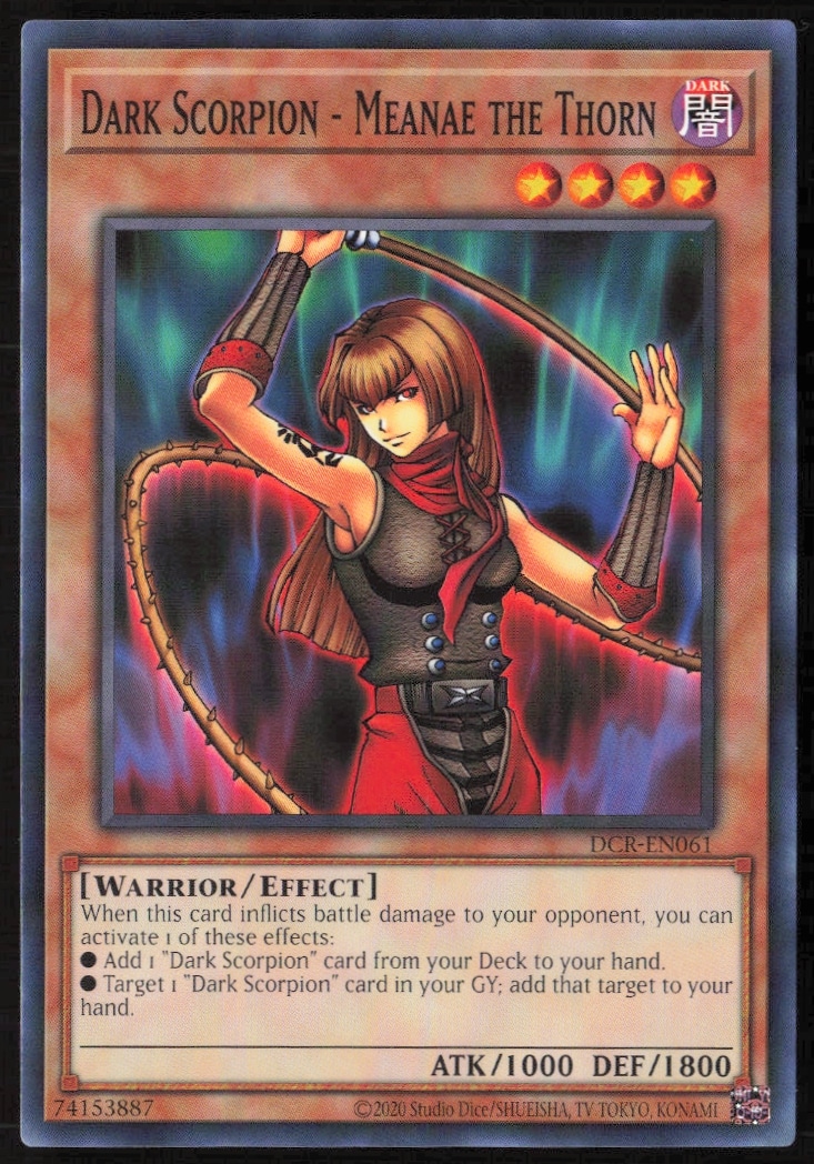 25th Anniversary Yu-Gi-Oh! Dark Scorpion-Meanae The Thorn card, DCR-EN061, front view.
